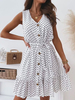 Robe dété blanche à col en V sans manches à pois en polyester Robe de plage dété