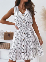 Robe dété blanche à col en V sans manches à pois en polyester Robe de plage dété