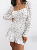 Robe dété blanche à encolure carrée Ditsy Robe de plage en mousseline imprimée