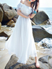 Robe dété blanche à épaules dénudées Robe longue de plage en polyester sans manches
