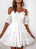 Robe dété blanche femmes bretelles cou manches courtes volants robe de plage
