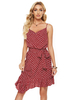 Robe dété bordeaux col en V sans manches motif à carreaux polyester robe de plage dété midi