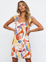 Robe dété Bretelles Col Imprimé Robe de Plage Courte Orange