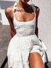Robe dété bretelles cou sans manches à pois dos nu polyester robe de plage blanche