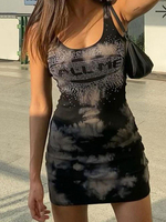 Robe dété bretelles cou tie-dye longue robe de plage noire