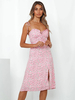 Robe dété bretelles encolure imprimée rose robe de plage moyenne