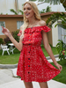 Robe dété col bateau sans manches imprimée robe de plage courte rouge