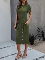 Robe dété col bijou manches courtes robe de plage gris foncé