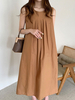 Robe dété Col Bijou Plissé Café Robe de plage longue marron