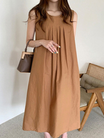 Robe dété Col Bijou Plissé Café Robe de plage longue marron
