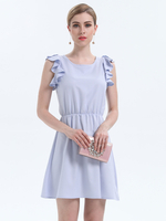 Robe dété col bijou sans manches en mousseline de soie bleu bébé robe de plage courte