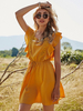 Robe dété col bijou sans manches plissée extensible orange longueur genou robe de plage