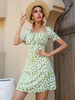 Robe dété col carré imprimé floral à lacets dos nu robe de plage extra courte verte