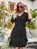 Robe dété col en V manches courtes à pois à lacets robe de plage au genou noir