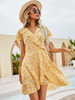 Robe dété col en V manches courtes imprimé floral jaune robe de plage courte