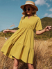 Robe dété col en V manches courtes imprimé plissé convertible jaune robe de plage