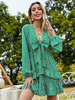 Robe dété col en V motif à pois noué surdimensionné vert robe de plage longueur genou