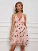 Robe dété col en V sans manches dos nu rose mini longueur robe de plage dété en tulle