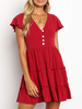 Robe dété courte à col en V manches courtes Bouton Manches Femmes Robe dété