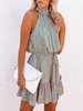 Robe dété courte à col haut et robe de plage verte imprimée