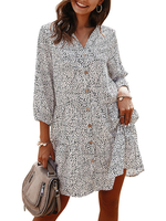 Robe dété courte col en V imprimé floral boutonné robe de plage