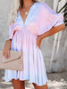 Robe dété courte lilas col en v plissé imprimé robe de plage plissée
