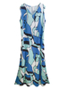 Robe dété de plage imprimée sans manches bleue à col en V pour femmes