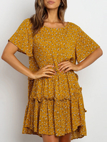 Robe dété Ditsy Floral manches courtes col bijou robe de plage