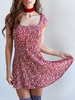 Robe dété Ditsy Floral Print Neck Square Backless Short Beach Dress