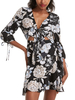 Robe dété en dentelle imprimée noire en polyester