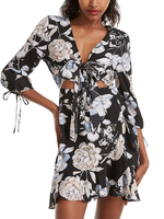 Robe dété en dentelle imprimée noire en polyester