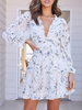 Robe dété en mousseline de soie Ditsy Floral col en V blanc robe à manches longues
