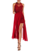 Robe dété en mousseline de soie Robe de plage rouge fendue à col bijou