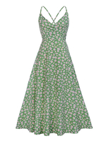 Robe dété imprimée à bretelles vertes pour femmes