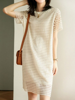 Robe dété Jewel Neck Light Abricot Robe de plage longue