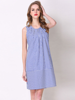 Robe dété Jewel Neck Stripes Pattern Oversize Blue Robe de plage longueur genou