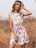 Robe dété lavande bijou cou sans manches plissée robe de plage en polyester imprimé floral