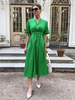 Robe dété manches courtes col en V poches plissées robes mi-longues décontractées