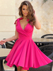 Robe dété Mini-robe Rose Col en V À Lacets Robe de Plage en Polyester