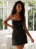 Robe dété noire à col bénitier à lacets à motif floral en polyester de plage Robe mi-longue