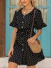 Robe dété noire à pois en mousseline de soie col en V robe de plage