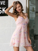 Robe dété pour femme en polyester rose sans manches avec jupe de plage