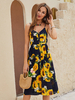 Robe dété pour femme Tournesol Spaghetti Robe de plage noire à col en V