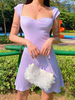Robe dété pourpre femmes col en coton robe courte en coton
