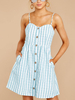 Robe dété rayée boutonnée dos nu courte robe de plage avec poches