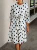 Robe dété Robe de plage blanche à col bijou à pois et demi-manches en coton mélangé