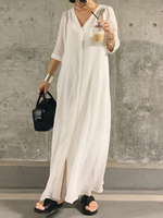 Robe dété Robe de plage blanche en polyester à col en V