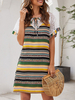Robe dété Robe de plage en coton mélangé à col en V jaune