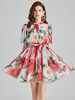 Robe dété Robe de plage en mousseline de soie à imprimé fleuri et col bijou rouge
