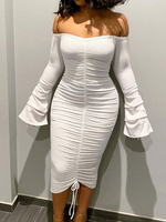 Robe dété Robe de plage en polyester à col bateau blanc